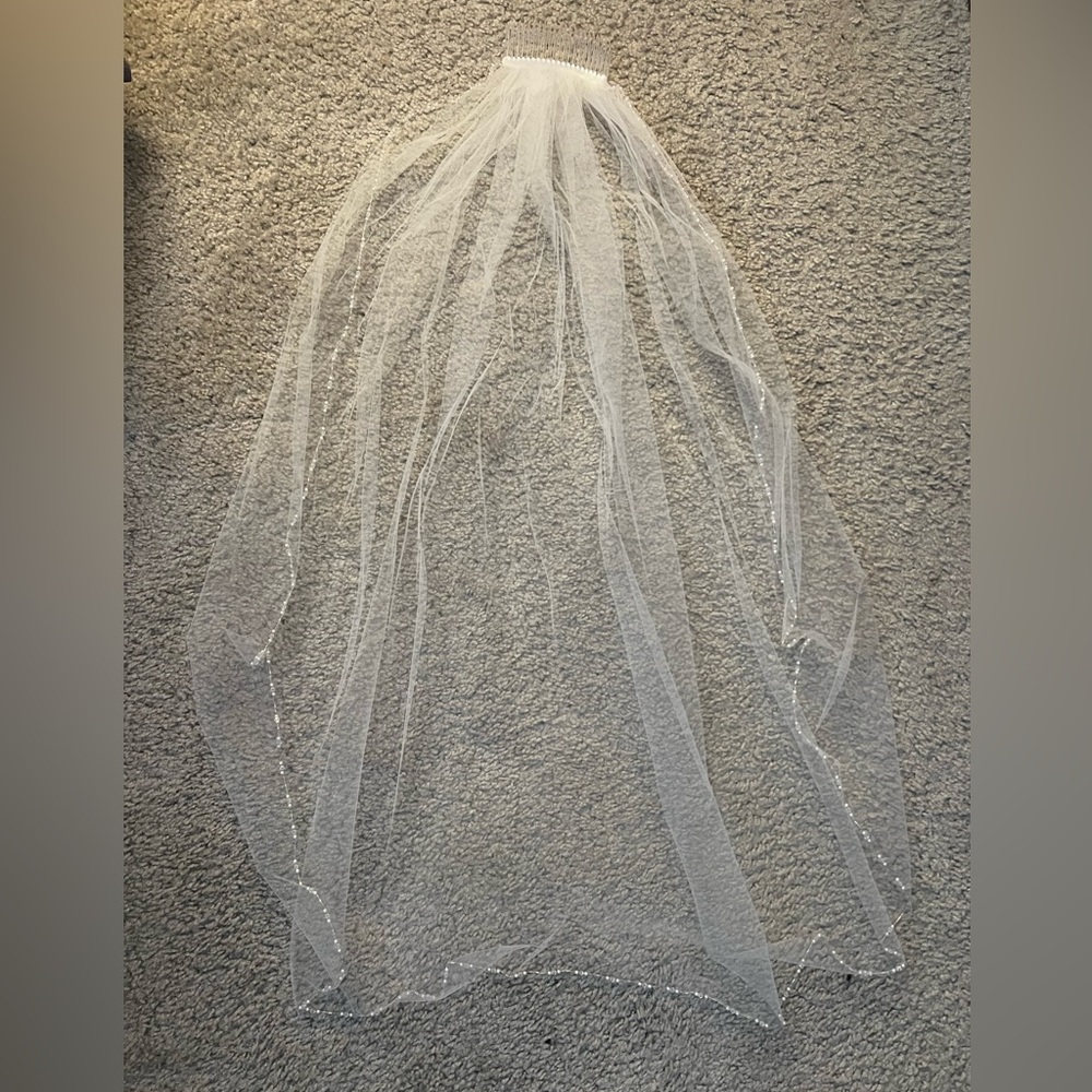 Pearl and bead lined wedding veil